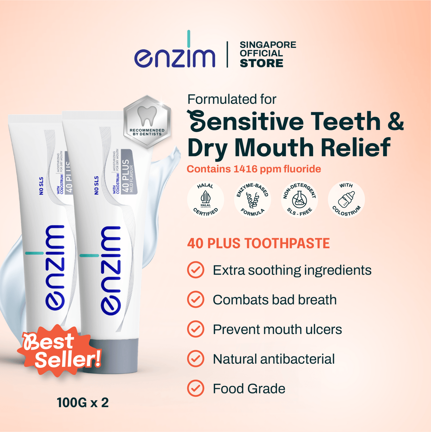 Bundle of 2: 40 PLUS Toothpaste - Enzim Singapore