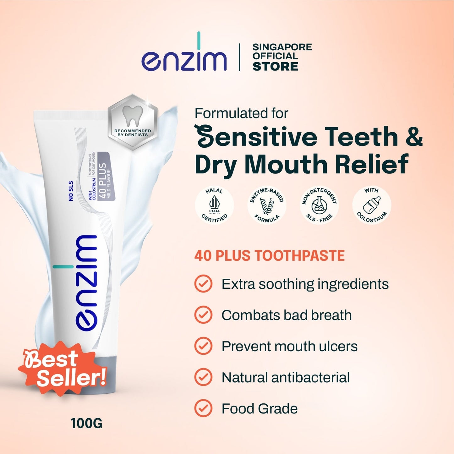 Family Bundle of 5 PLUS 2 : 40 PLUS Toothpaste - Enzim Singapore
