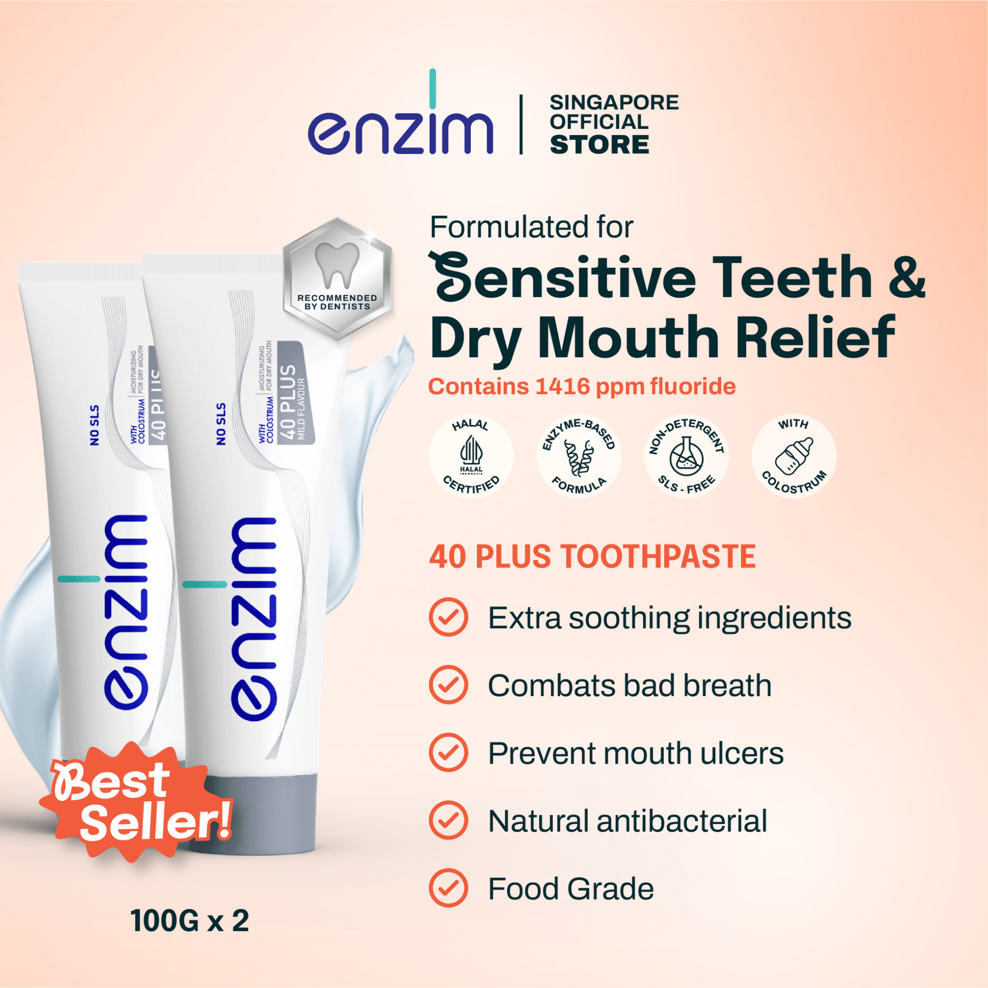 Bundle of 2: 40 PLUS Toothpaste - Enzim Singapore