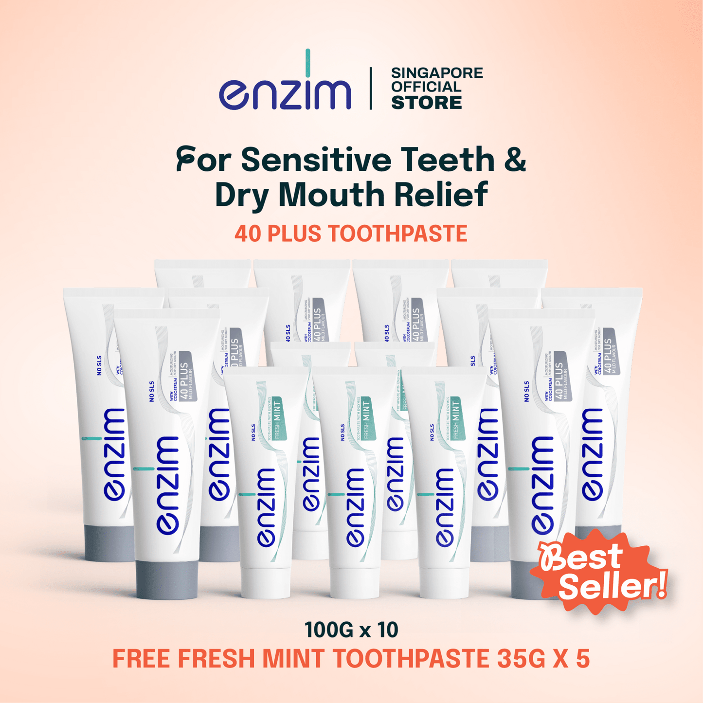 Family Bundle of 10 40 PLUS Toothpaste - Enzim Singapore