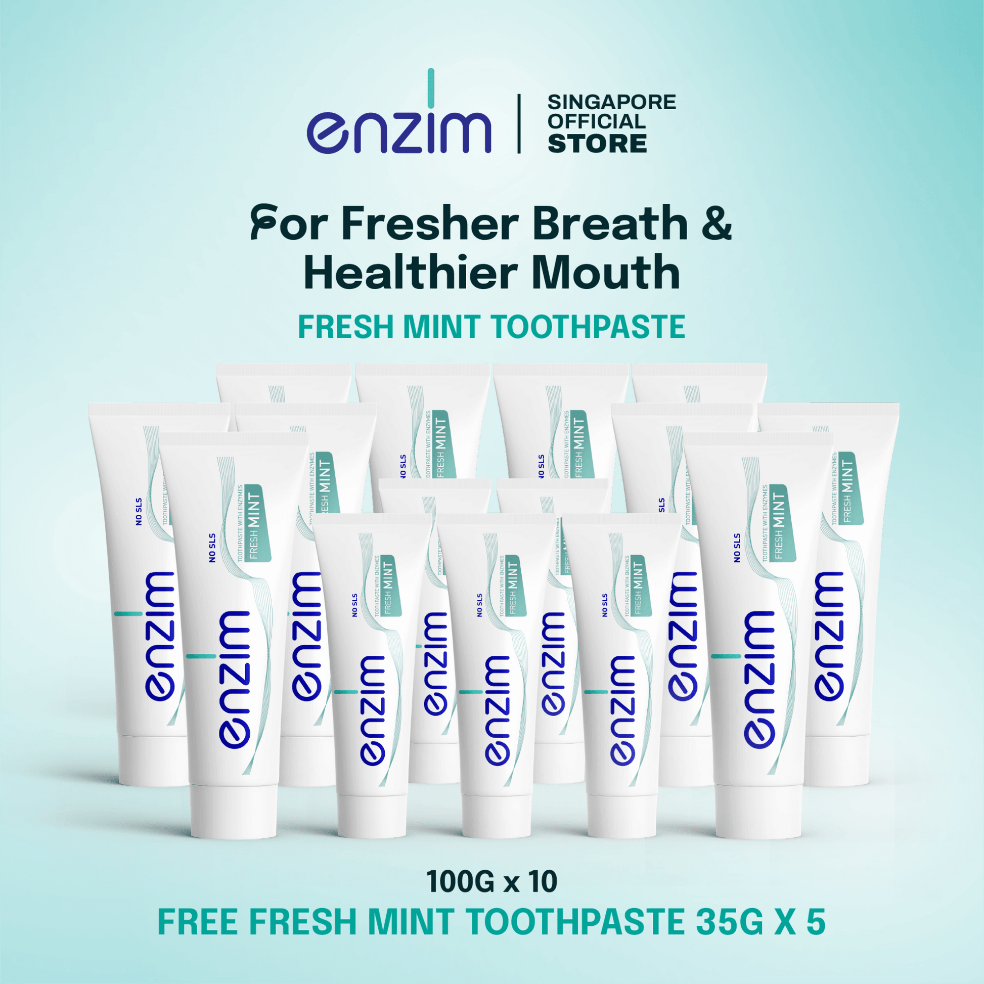 Family Bundle of 10 FRESH MINT Toothpaste - Enzim Singapore